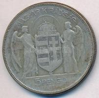 1930. 5P Ag "Horthy jobbra" T:3 patina  Adamo P8