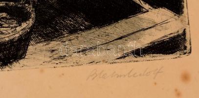 Blahos Rudolf (1917-1986): Balatoni halászok. Rézkarc, karton, jelzett, foltos,  27×37 cm