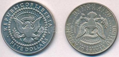 Vegyes: Amerikai Egyesült Államok 1967. 1/2$ Ag "Kennedy" + Libéria 2000. 5$ Cu-Ni "G...