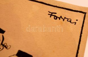 1937 Forrai szignós gúnyos, antiszemita akvarell alkotás / anti-semitic watercolor painting, 20×35 c...