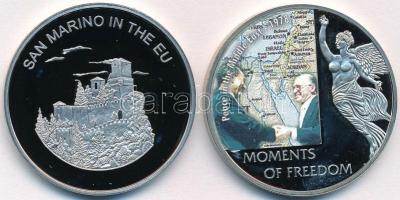 Vegyes: Máltai Lovagrend 2004. 100L "San Marino az EU-ban" + Libéria 2006. 10$ "Szabadság pillanatai - Közel-keleti béke 1978" multicolor T:PP ujjlenyomat Mixed: Sovereign Order of Malta 2004. 100 Liras "San Marino in the EU" + Liberia 2006. 10 Dollars "Moments of Freedom - Peace in the Middle-East 1978" multicolor C:PP fingerprint