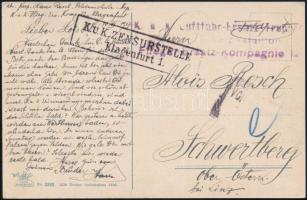 1917 Tábori posta képeslap / Field postcard K.u.k. Luftfahr-Ersatz-Truppen / Flieger Ersatz Kompagnie 12.