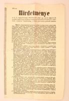 1859 Dunai gőzhajózás kitérési és hangjelzéseire vonatkozó új rendelet nagyalakú hirdetménye, magyar és német nyelven /  1859 Steam shipping on the Danube. New regulations regarding taking over and signals. Large poster in German and Hungarian. 62x48 cm