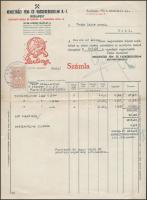 1936 Nemzetközi fém- és vaskereskedelmi Rt. - Sterling, díszes fejléces számlája, okmánybélyeggel