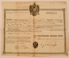 1860 Katonai végelbocsájtó levél (obsit) a Radetzky Huszárezredből / 1860 Military disarming warrant from the Radetzky Hussar regiment 48x40 cm