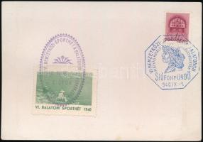 1940 VI. Nemzetközi Sporthét a Balatonon, hátoldalon emlékbélyegzésekkel