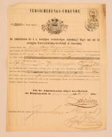 1858 Az Erdélyi Biztosítótársaság biztosítási kötvénye jó állapotban 3kr CM okmánybélyeggel / Insurance bond of the Transilvanian Insurance Co.