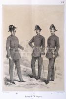 cca 1860 Vasutas egyenruhák bemutatása. 9 db kőnyomatos tábla Zeichnungen zur vorschrift über die Un...