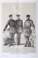 cca 1860 Vasutas egyenruhák bemutatása. 9 db kőnyomatos tábla Zeichnungen zur vorschrift über die Un...