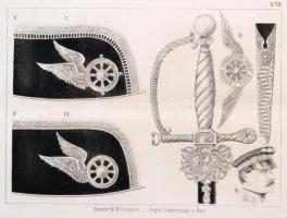 cca 1860 Vasutas egyenruhák bemutatása. 9 db kőnyomatos tábla Zeichnungen zur vorschrift über die Un...