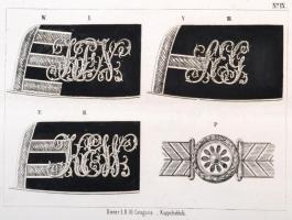 cca 1860 Vasutas egyenruhák bemutatása. 9 db kőnyomatos tábla Zeichnungen zur vorschrift über die Un...