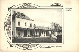 Belényes, Beius; Vasútállomás és Vasúti Vendéglő, kiadja Wagner Vilmos fényképész / railway station and restaurant, Art Nouveau