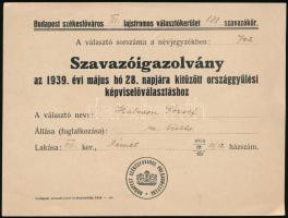 cca 1939 Budapest székesfőváros által kiadott szavazóigazolvány és szavazójegy, 2 db