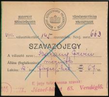 cca 1939 Budapest székesfőváros által kiadott szavazóigazolvány és szavazójegy, 2 db