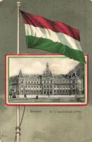 Brassó, Kronstadt, Brasov; M. k. igazságügyi palota, magyar zászló / Palace of Justice, Hungarian flag, litho (fa)