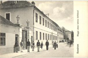 Komárom, Komárno; Megye utca, katonai kórház / street, military hospital (small tear / kis szakadás)