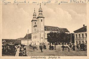 Székelyudvarhely, Odorheiu Secuiesc; Battyányi tér, templom, piac / square, church, market