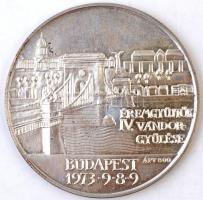 Asszonyi Tamás (1942-) 1973. "MÉE IV. Vándorgyűlése Budapest / Pest, Buda, Óbuda egyesítésének centenáriuma" Ag emlékérem (25,23g/0.800/42,5mm) T:1-