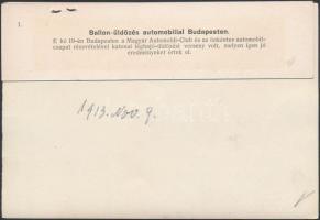 1913 Magyar léghajósok, katonák.Ballon üldözési verseny Budapesten automobillal, feliratozott korabe...