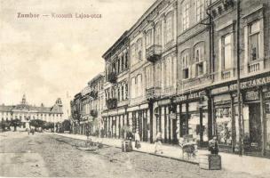 Zombor, Sombor; Kossuth Lajos utca, Stein Jakab, Schön Adolf, kiadja Kaufmann Emil / street, shops (r)