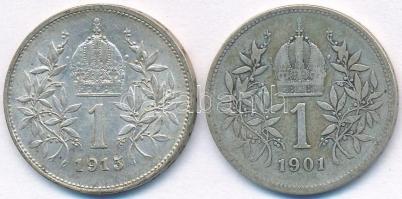 Ausztria 1901-1915. 1K Ag "Ferenc József" (2x) T:2,2-
Austria 1901-1915. 1 Corona Ag &quo...