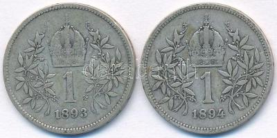 Ausztria 1893-1894. 1K Ag "Ferenc József" (2x) T:2- apró ph., kis patina
Austria 1893-189...