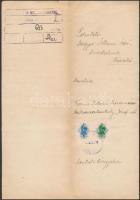 1945 Kozma István rákosszentmihályi kocsmáros kézzel írt kérvényező levele az Adóhivatalhoz, okmányb...