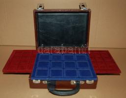 Hordozható pénzkoffer plüss tálcákkal összesen 7db, 3x48, 1x24, 1x20, 1x12, férőhellyel, jó állapotban.