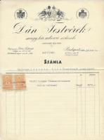 1942 Bp., A Dán Testvérek magy. kir. udvari szűcsök által kiállított díszes fejléces számla illetékbélyeggel