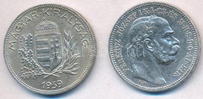 1915KB 1K Ag "Ferenc József" + 1939. 1P Ag T:2