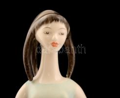 Hollóházi korsós lány, kézzel festett, jelzett, hibátlan, m:27 cm