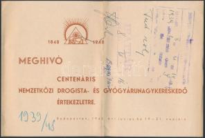 1948 Meghívó a Centenáris Nemzetközi Drogista- és Gyógyárunagykereskedő Értekezletre