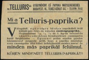 cca 1920-1930 "Tellurius" Gyógynövény és Paprika Nagykereskedés szórólapja