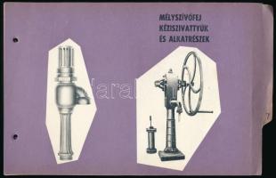 cca 1980 Mélyszívófej, kéziszivattyúk és alkatrészek, tájékoztató lapok, gazdag képanyaggal