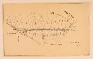 1926 Szeged, Paphalom és környékének helyszínrajza (334. sz. kataszteri szelvény), bejelölve a trianoni ill. az állítandó határkő, zsírpapír, 21,5×34,5 cm