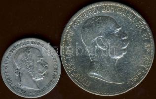 Ausztria 1899. 1K Ag T:3 + 1908 5K Ag T:3 kis ph