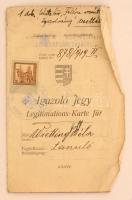 1919 Kossuth címeres igazoló jegy / útlevél Budapestről Pápára utazáshoz a megszálló román hatóságok...