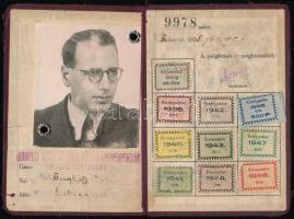 1938 Budapest Székesfővárosi Takarékpénztár igazolvány tagsági bélyegekkel