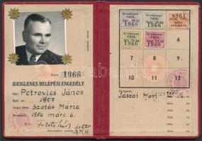 1956 A pesti "Fehér Házba" való belépésre jogosító ideiglenes belépési engedély, fényképpe...