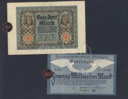 Német Birodalom/Weimari Köztársaság 1920-as évek 100klf bankjegy, sok szükségpénzzel + bélyegek + él...
