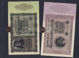 Német Birodalom/Weimari Köztársaság 1920-as évek 100klf bankjegy, sok szükségpénzzel + bélyegek + él...