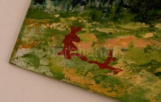 Olvashatatlan jelzéssel: Piros napernyő, olaj, farost, 30×40 cm