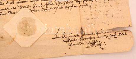 1624 Abaúj vármegye nemesi közgyűlésének oklevele vármegyei ügyben, latin nyelven, rányomott papírfe...