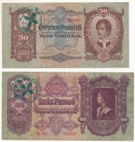 1930-1941. 10P + 20P + 50P + 100P hamis "Kerületi Pártvezető Kőszeg" felülbélyegzéssel (fa...