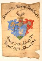 1878 Tekintetes Kiss-Chlivényi Nemák Imre halotti zászlója a család címerével. Festett selyem, jó állapotban 40x60 cm