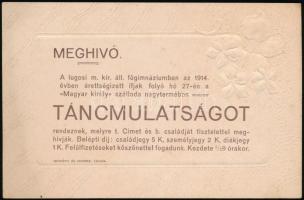 1914 Meghívó a lugosi m. kir. főgimnázium által rendezett táncmulatságra