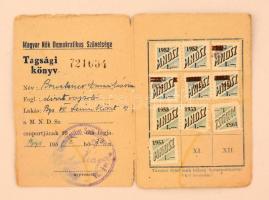 1951. "MNDSZ (Magyar Nők Demokratikus Szövetsége)" tagsági könyve tagsági bélyegekkel