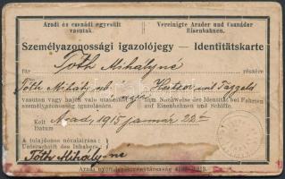 1915 Az aradi és csanádi egyesült vasutak fényképes személyazonossági igazolójegye, magyar és német nyelven