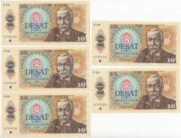 Csehszlovákia 1986. 10K (5x) sorszámkövetők T:I Czechoslovakia 1986. 10 Korun (5x) sequential serials C:UNC