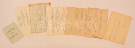 Kb. 100 db különféle gőzös, hajó, hadihajó rajza cca 1900-1970 korszakból. Számos I. világháborús ha...